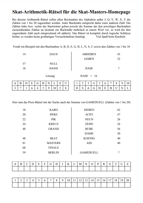 Skat-Arithmetik Skat-Masters