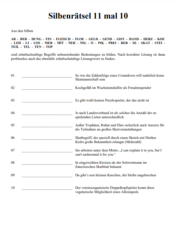 Silbenrätsel 11 mal 10