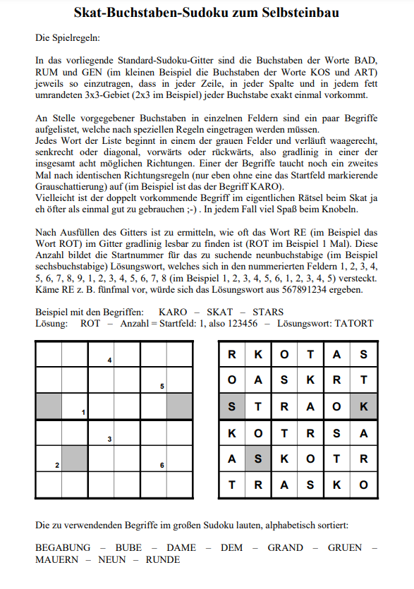 Skat-Buchstaben-Sudoku