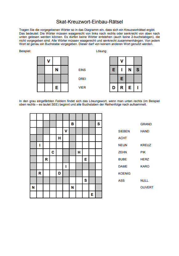 Skat-Kreuzwort-Einbau-Rätsel