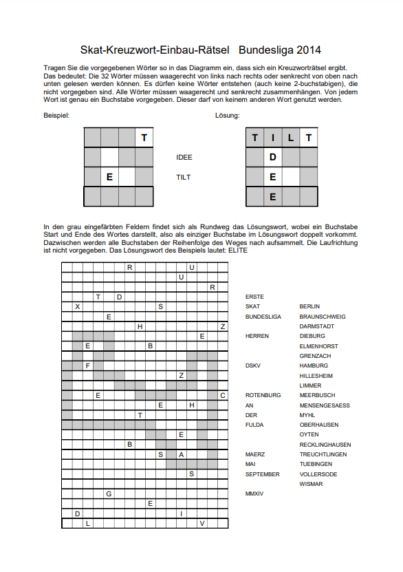 Skat-Kreuzwort-Einbau-Rätsel Bundesliga 2014